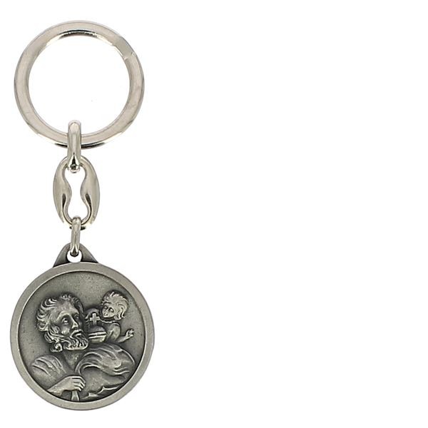 Porte-clés artisanal 'Saint Christophe' rose argenté - 38x25 mm